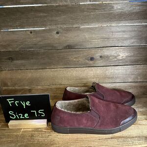 Womens Frye Gemma Slip On Red Suede Shearling Comfort Sneakers Shoes Size 7.5 M